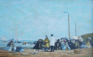 Voir cette oeuvre de Noel SENDRA: SUR LA PLAGE DE TROUVILLE d'après E BOUDIN