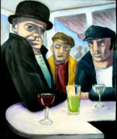 LE BAR ou BONJOUR PARIS - Peinture - Gerard Lesoeur