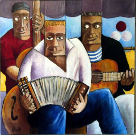 musique au bar de la marine - Peinture - Gerard Lesoeur