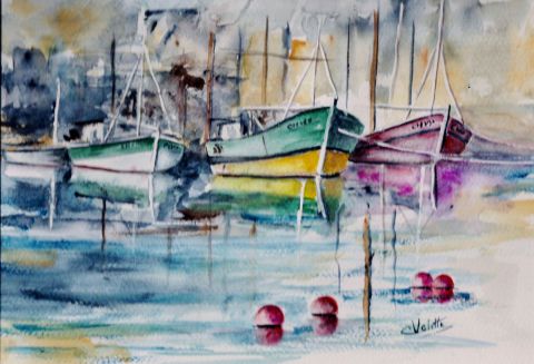 Les chaluts de St Vaast / Aquarelle - Peinture - Catherine VALETTE