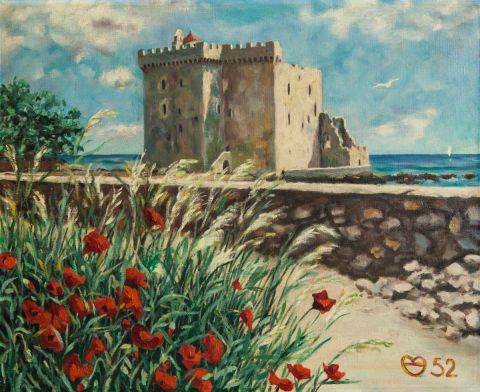 Fort aux Coquelicots de l'Ile Saint-Honorat (Ile de Lérins) - Peinture - Daniel Blondeau