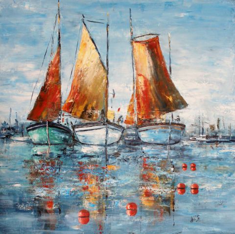 Les voiles rouges - Peinture - Catherine VALETTE